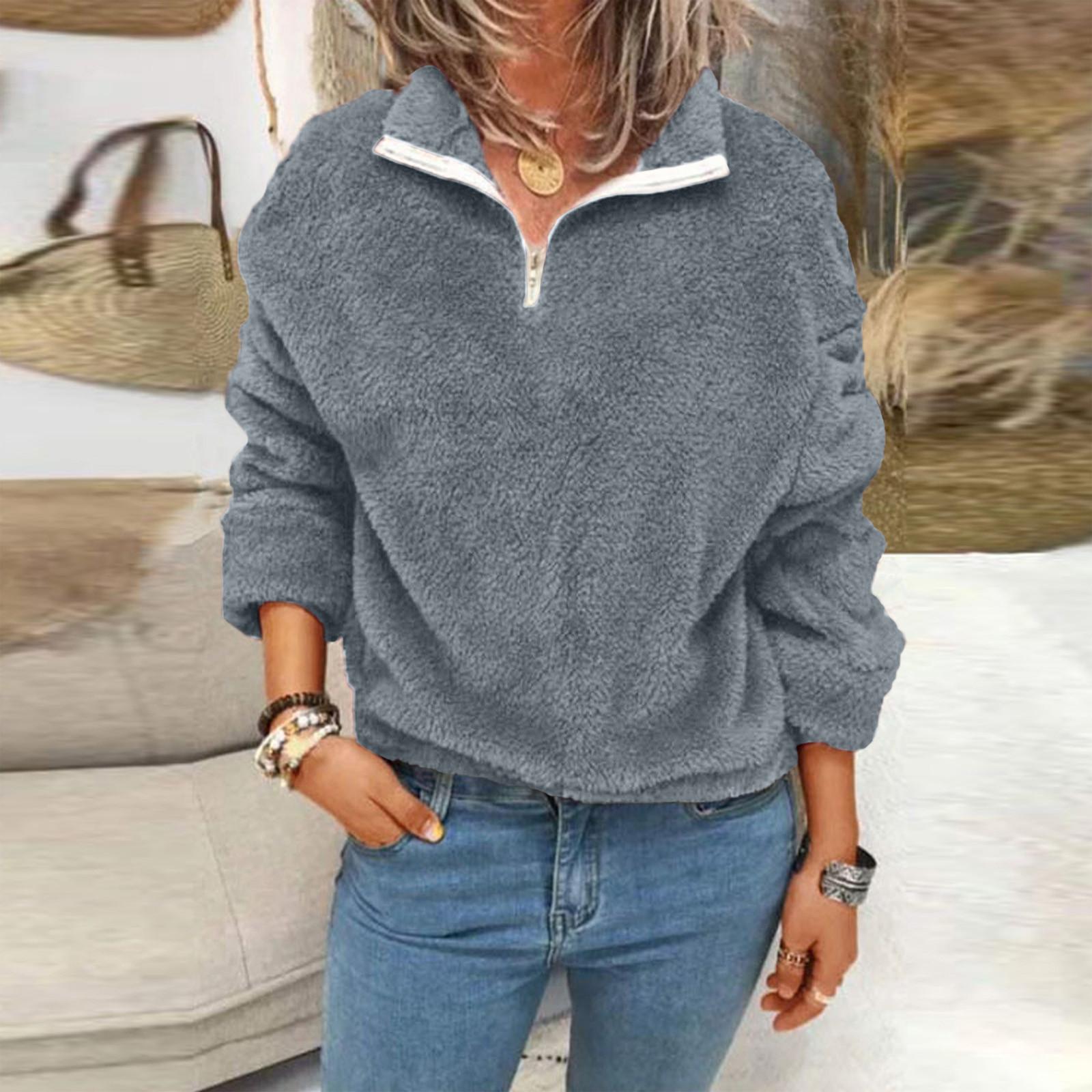 

Модна жіноча плюшева толстовка з довгими рукавами на блискавці в стилі печворк L сірий колір