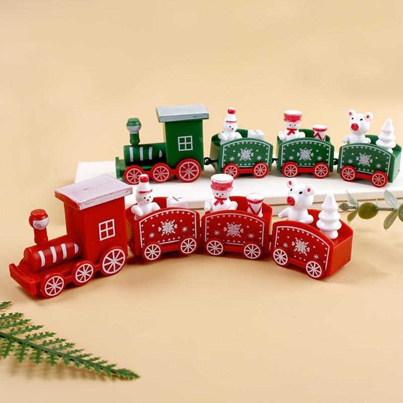 Christmas Mini Train With Snowman Bear Figurines Snowflake Patterns For Holiday Table Decor Xmas Gifts