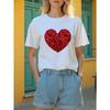 Dames T-shirt Korte Mouw Rood Pailletten Hart Grafische Print Casual Top voor Zomer Lente Dameskleding Harajuku
