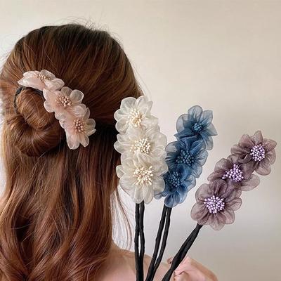 MehrfarbigElegant Muschelperle Lazy Hair Curler Schleife Haarspangen Geflochtenes Haar Artefakt Vintage Frauen Blume DIY Haarformer Werkzeuge