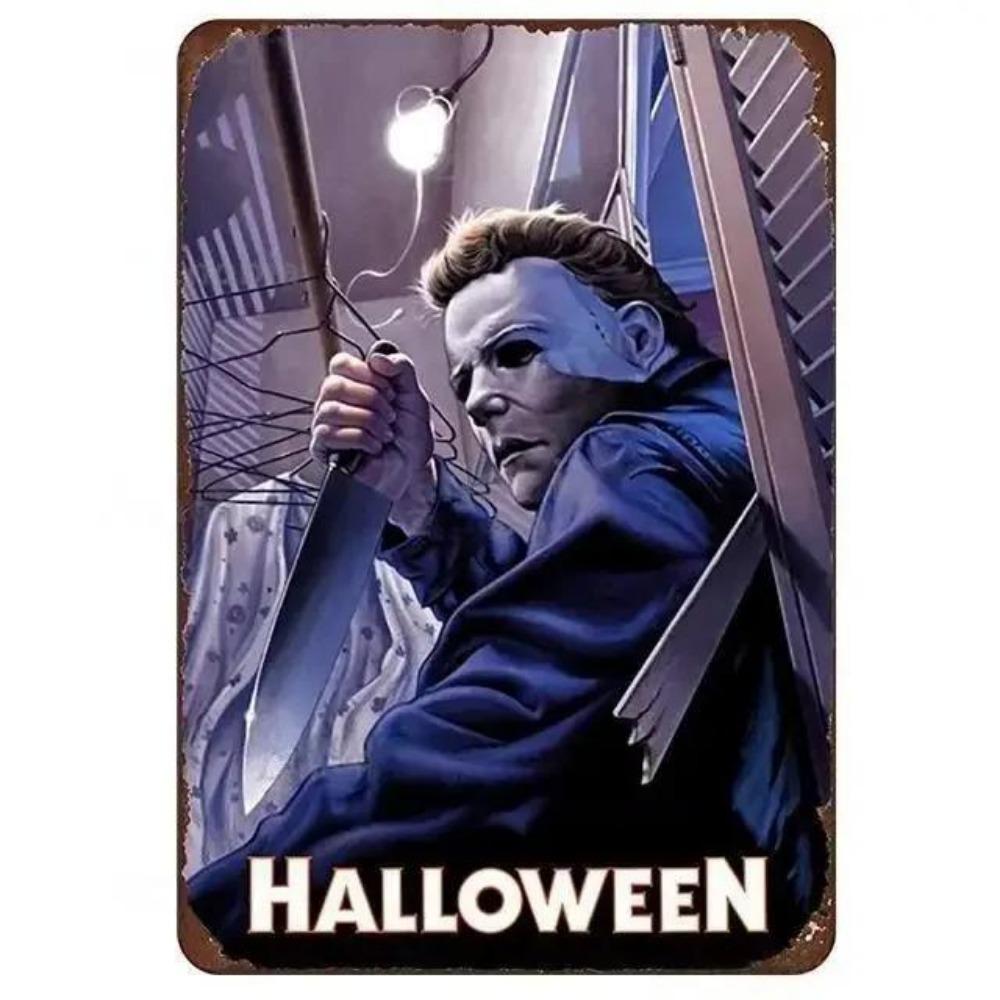 Kovové nástěnné umění Halloweenská hororová dekorace 20x30cm Domácí Jeskynní Muž Filmová cedule
