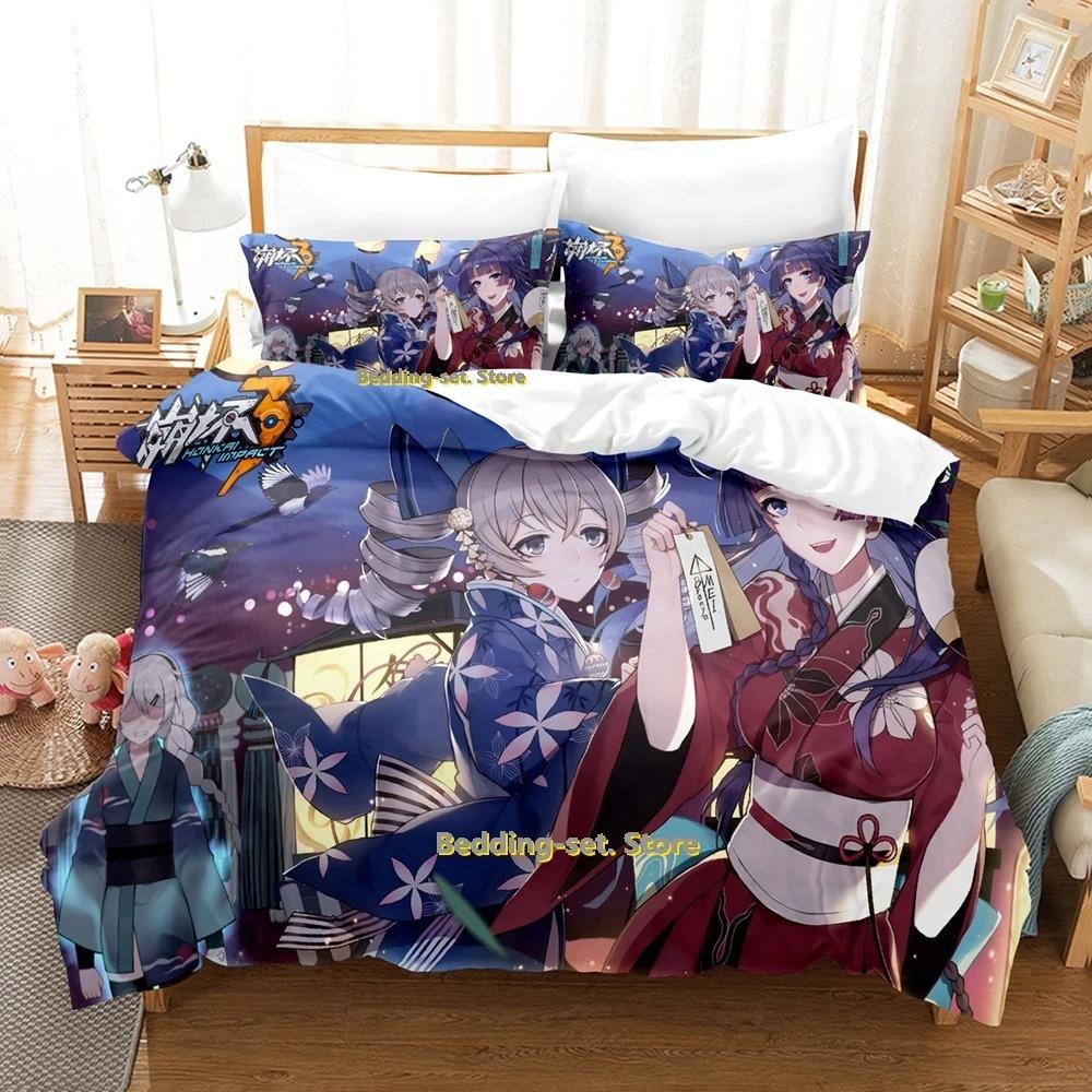 SkinFriendly Cozy Single Twin Full Queen King Benghuai Xueyuan Size Bed Adult Kid Bedroom Duvetcover Sets 3D Anime Quilt