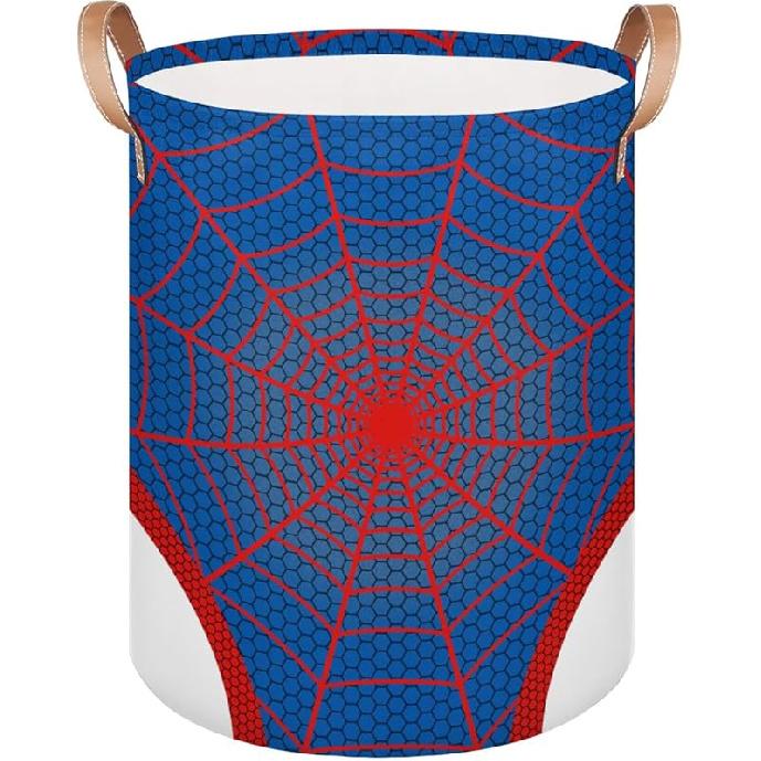 Large Laundry Hamper Basket Red Spider Web Round Collapsible Storage Organizer Bin for Kids, Boys, Nursery, Closet, Bedroom, Playroom, Toys, Dirty