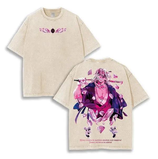 Demon Slayer Nezuko Kamado Blood Splatter Dual Print Vintage Washed Oversized Anime Streetwear Women And Men T-Shirt