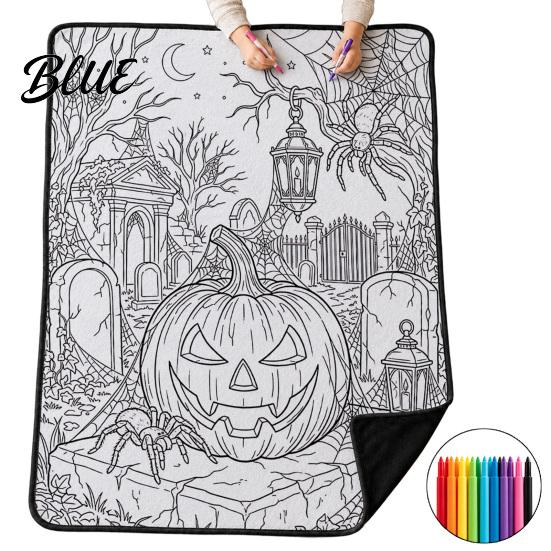 Regali di Arteterapia per Donne Halloween Coperta da Colorare Fai-da-Te con 24 Pennarelli Coperta da Lanciare da Colorare da Soli Artigianato per Alleviare lo Stress Coperta per Adulti Fantasma