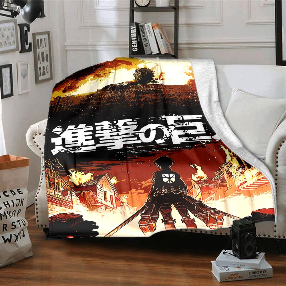 1Pc Attack Titans Flannel Blanket, Soft And Comfortable, Casual Warm, Camping Travel, Christmas, Halloween Xmas Gift L1531