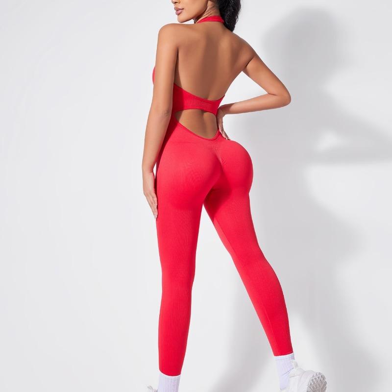 Summer Sexy Backless Halter Gym Jumpsuit Women's Fitness Suit Sports Overalls for Woman Tracksuit Yoga Clothing Elasticity Black Workout Sportswear