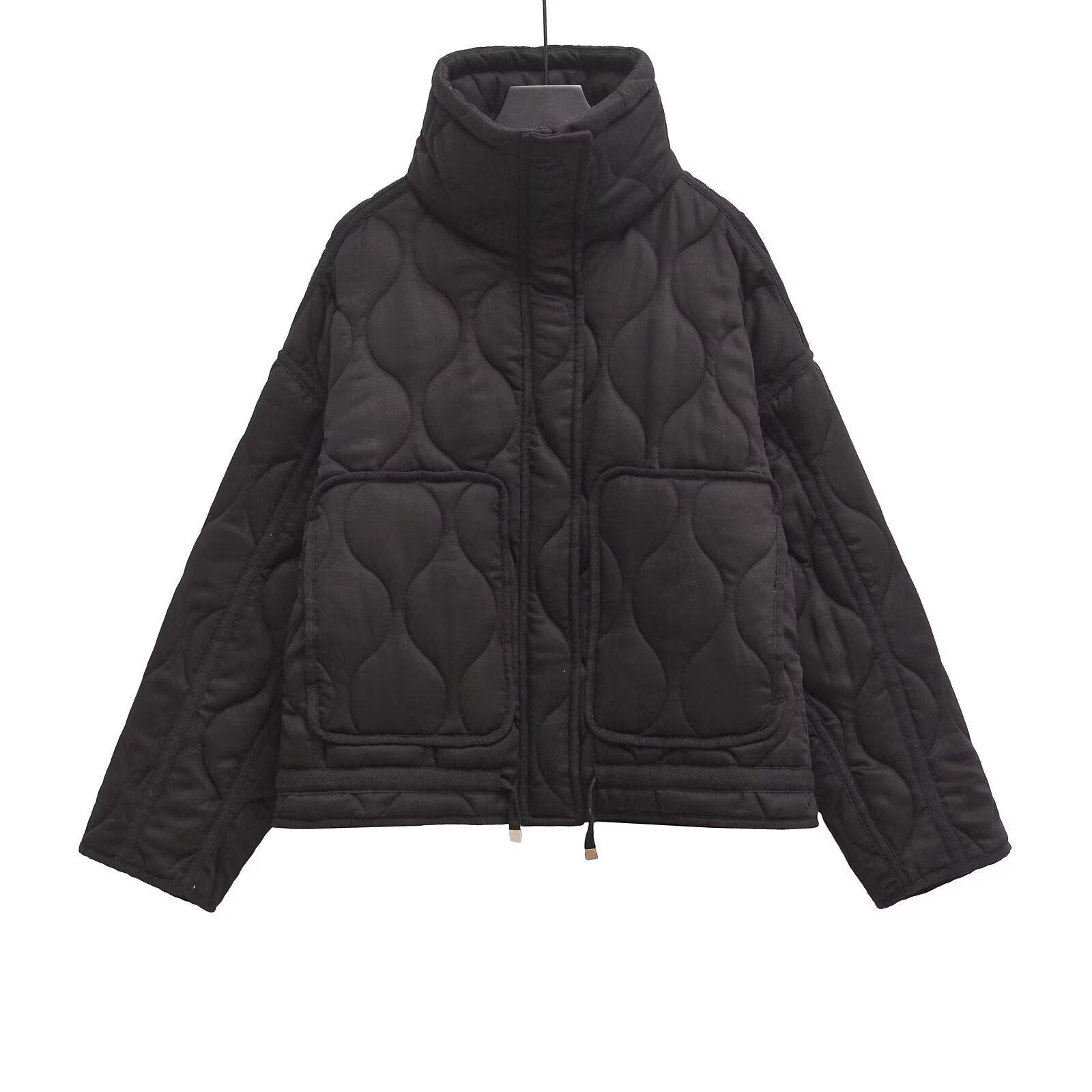 

2024 Urban Style Stand-Up Collar Lightweight Tencel Cotton Coat Large чорний