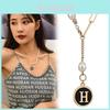 Elegant Korean Style Pearl Letter H Tassel Titanium Steel Necklace For Women And Men