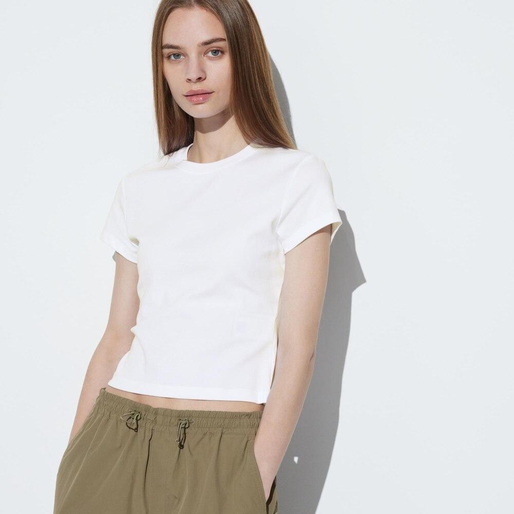 Uniqlo Solid Color Simple Round Neck Fitted Short Sleeve T-Shirt Women Tops 465760-00