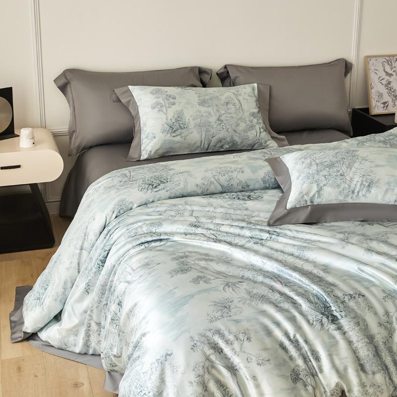 Eisseide Bettwäsche Set Vierteiliges Set, Hautfreundliche Wasserwasch-Bettlaken Bettbezüge Kissenbezüge