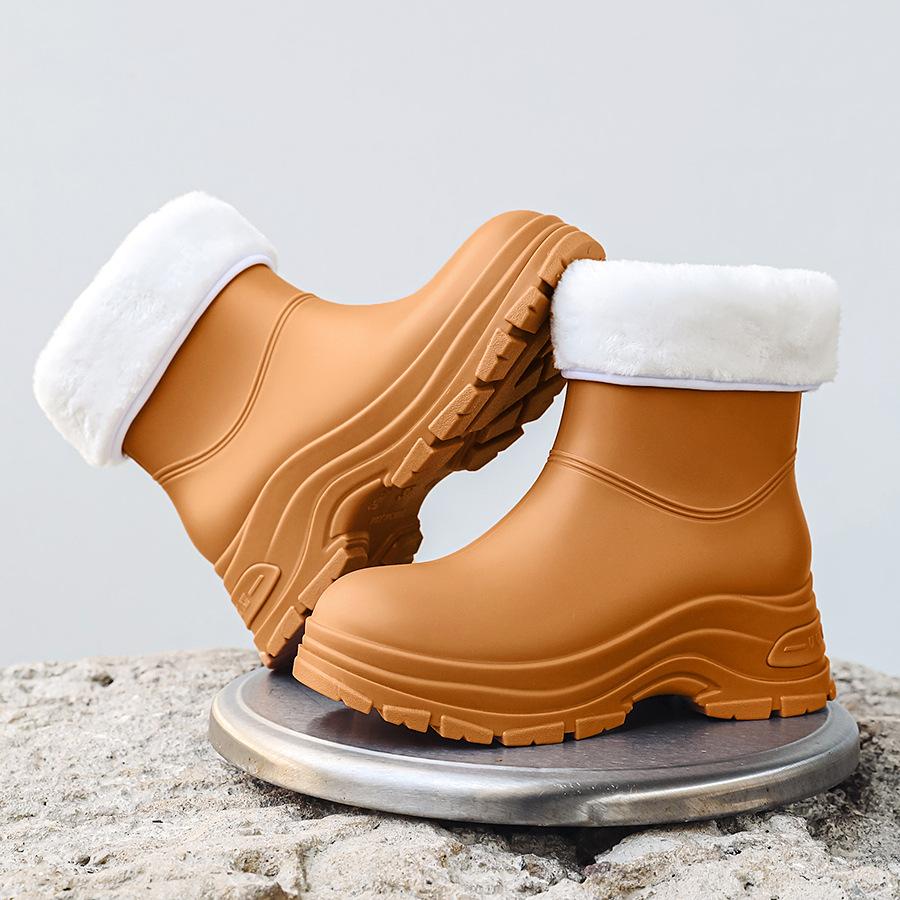 Rain Shoes Short Tube Women's Non-slip Waterproof Shoes Fashionable Adult Outdoor Water Boots Kitchen Rubber Shoes Warm Thick-soled Rain Boots Women