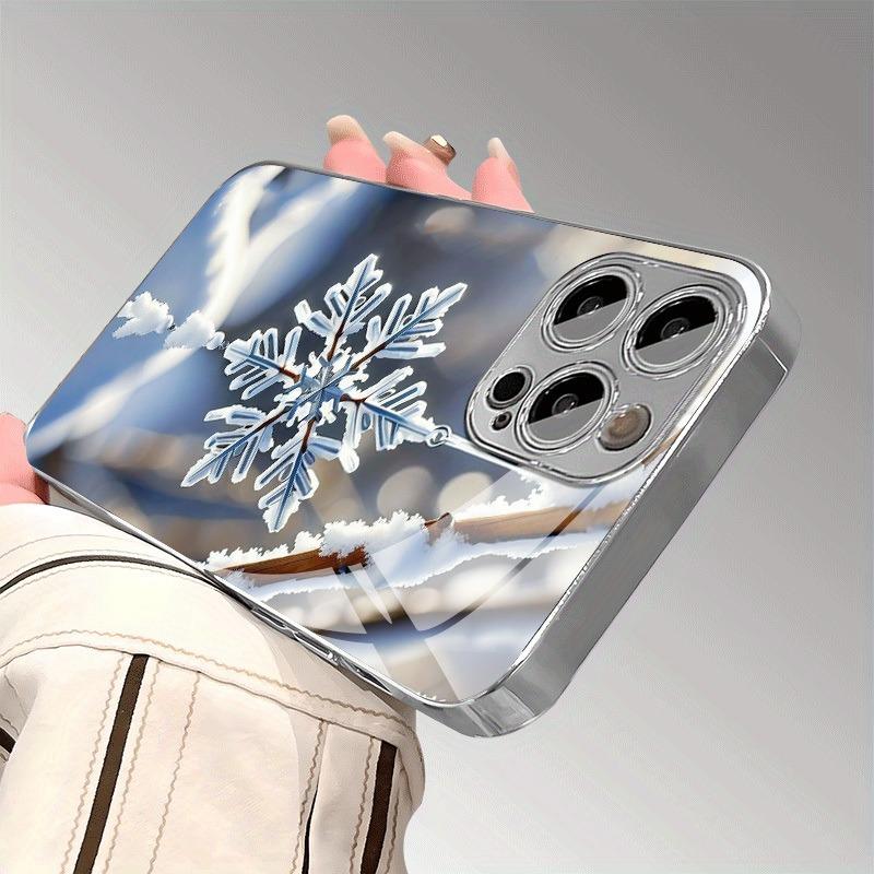 Schneeflocken-Druckmuster Gehärtetes Glas Galvanisierte Handyhülle Für iPhone 17 Air 17 16 15 14 13 12 11 Pro Max 15 Plus 16E Hülle