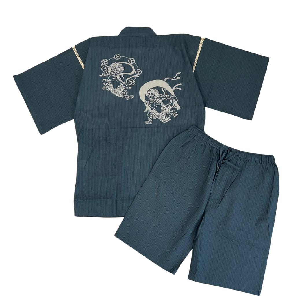 Jinbei Shijira Weave Cool Summer Cotton Discharge Printed Original Pattern Japanese Clothes Summer Clothes Print Style Lightning Navy Blue M [Edo Ten]