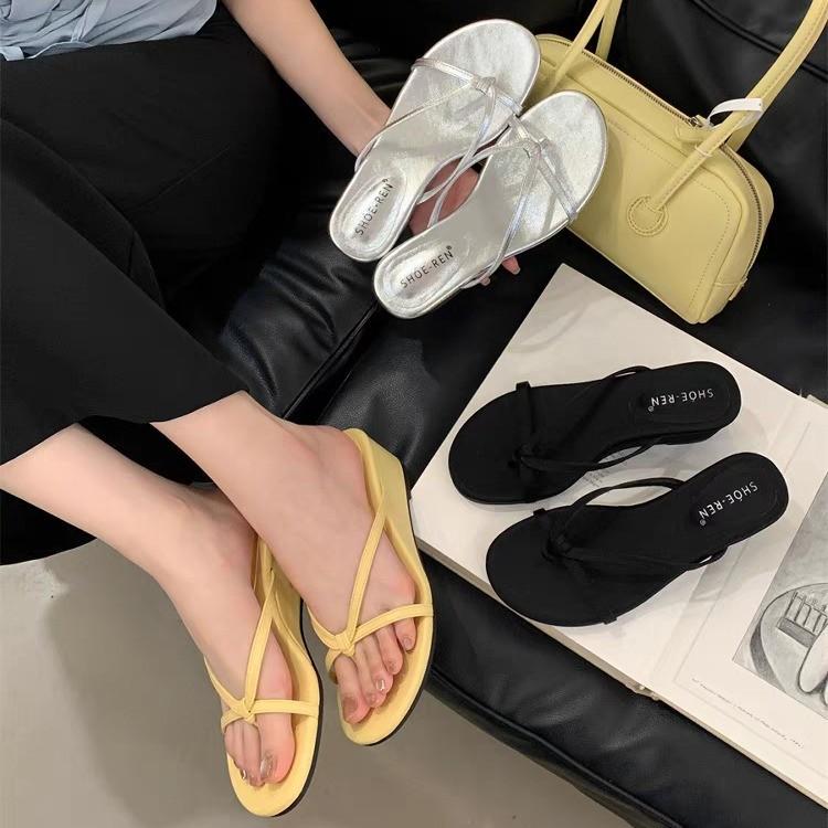 Fashion Rubber Flip Flops Low Shoes Hawaiian Hoof Heels Rome PU Fabric Shoes Rubber Flip Flops Low Hawaiian Hoof Heels Rome PU