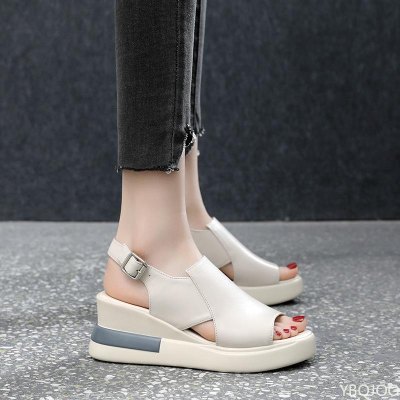 

2025 Summer New Comfortable Simple Women s Sandals Fashionable Versatile Thick Bottom Women s Shoes Slope Heel Fish Mouth Shoes 42 белый