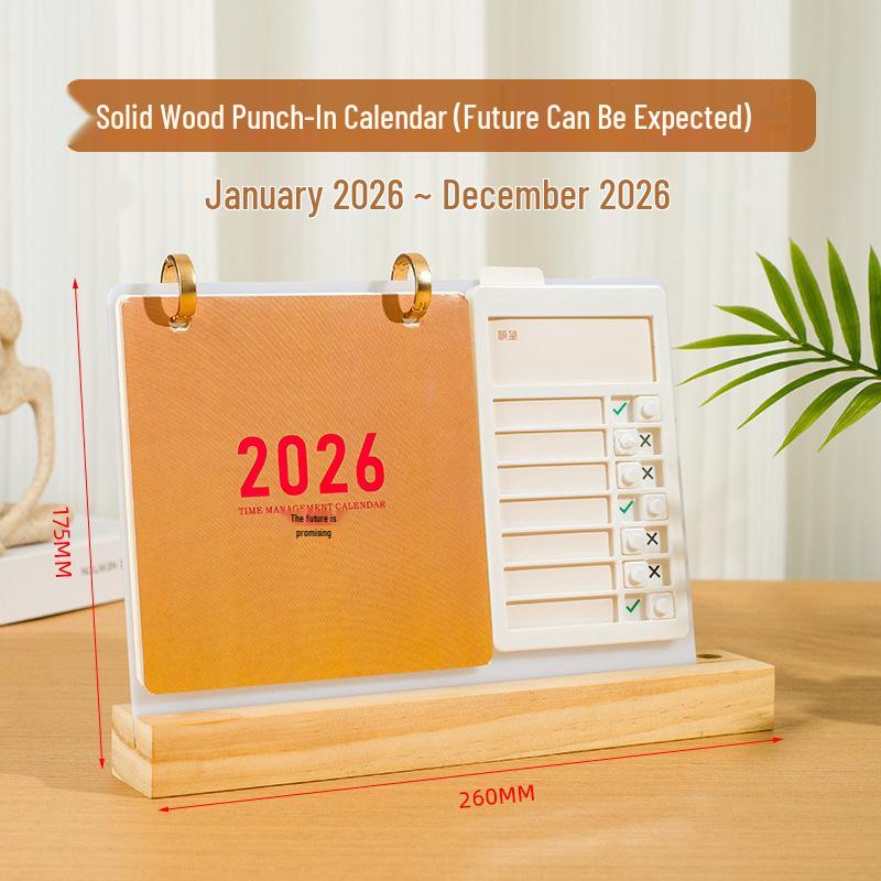 2026 Year of the Horse Wooden Desk Calendar with Custom Logo - Unique Punch Card Design for Business Office