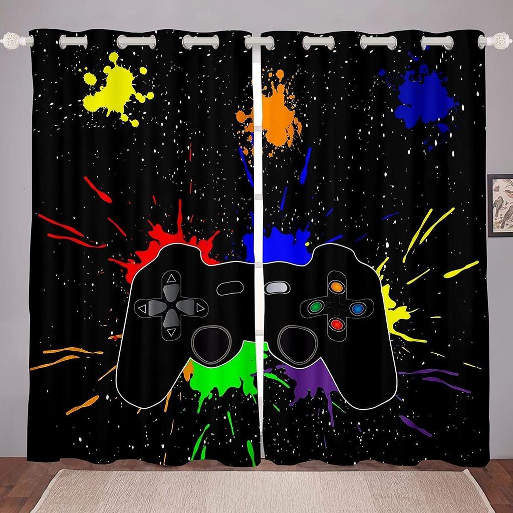 3D Print Cheap Etro Video Game Retro Controlle E-Sports 2 Pieces Shading Window Curtains for Living Room Bedroom Home Decor Hook