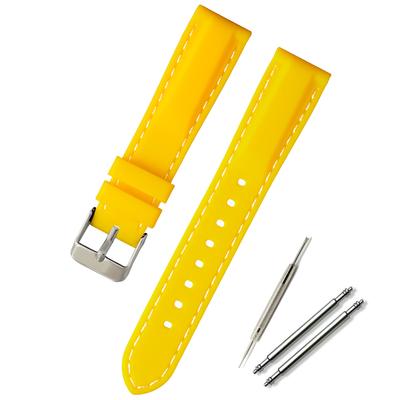 Pasek silikonowy do zegarka Calme z kolorowymi i zawiera instrukcje wymiany Pasek/Guma Szycie, 16mm, 18mm, 20mm, 22mm, 24mm, (24mm, Żółty)