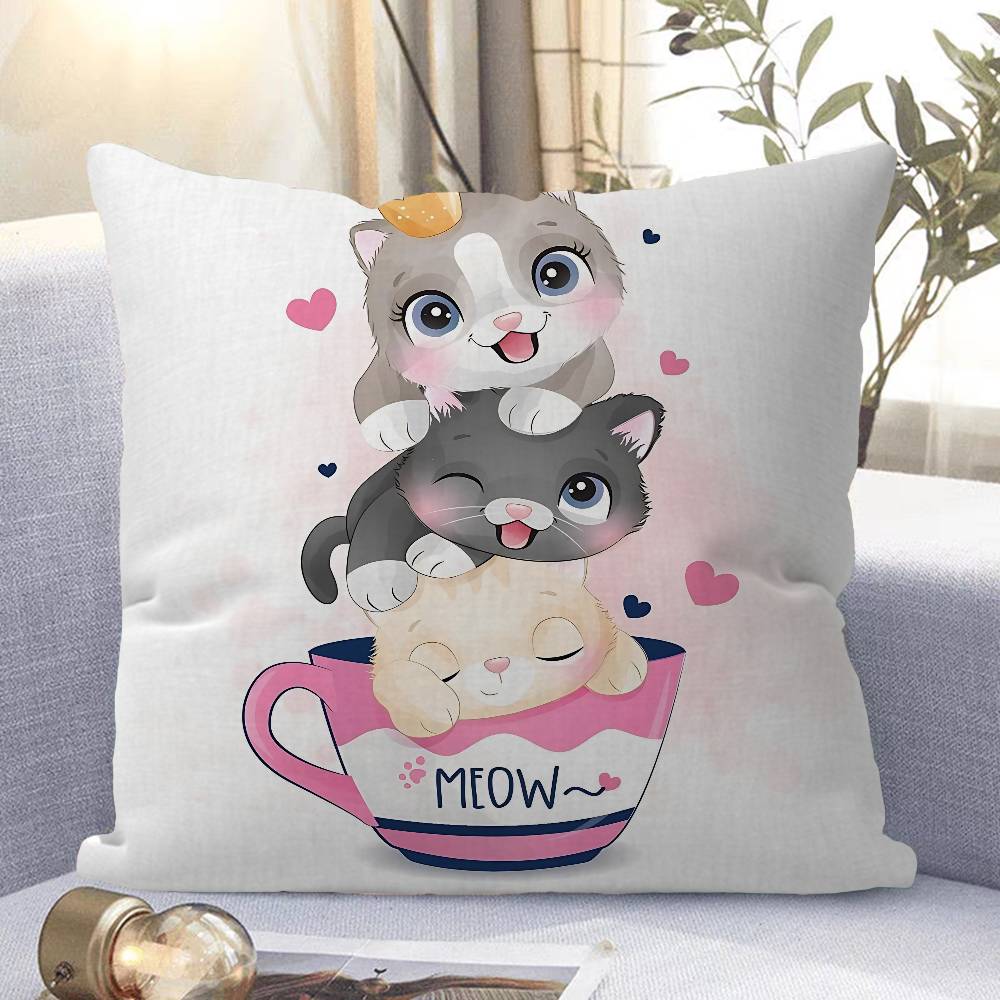 

Три милых мультяшных котенка Стич Счастливый дракон Наволочка Чехол для диванной подушки Украшение для дома Детский подарок 16x16Inch