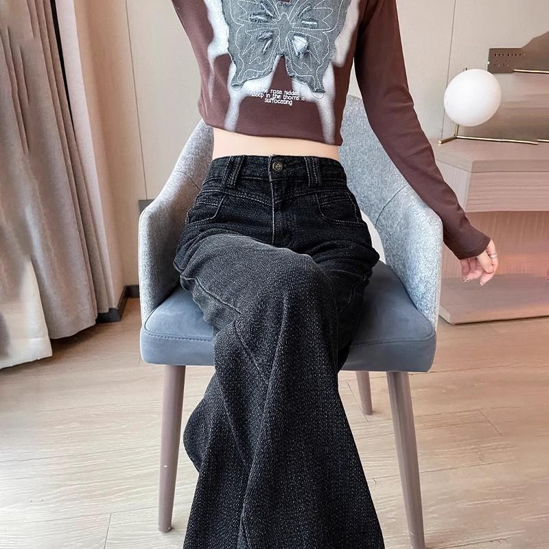 JYL Unisex Jeans Wide Leg Slim  Spring Autumn Star Pattern Denim XL амарантовый