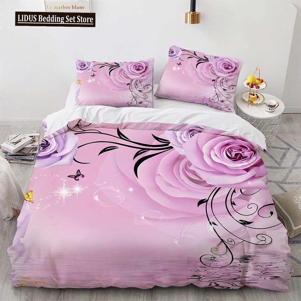 

Романтический комплект постельного белья с цветочным принтом 3D, на День святого Валентина, Твин, Полиэстер, Пододеяльник с наволочкой EU single(135x200cm)