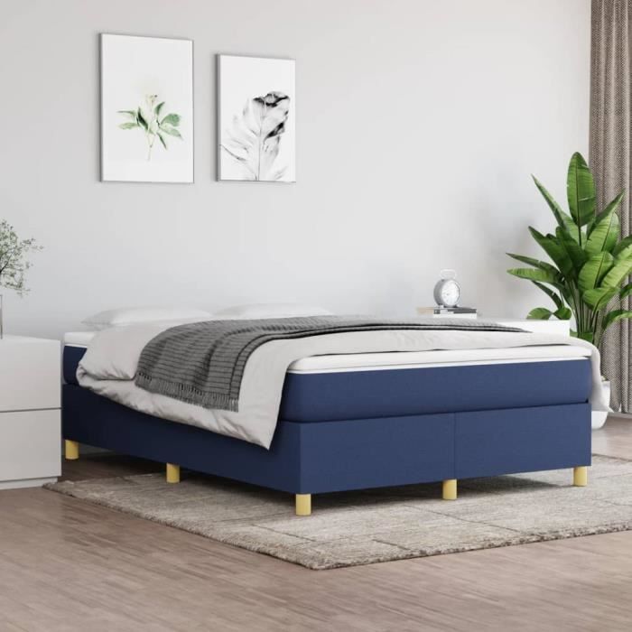 3144520 vidaXL Lit à sommier tapissier avec matelas Bleu 140x190 cm Tissu