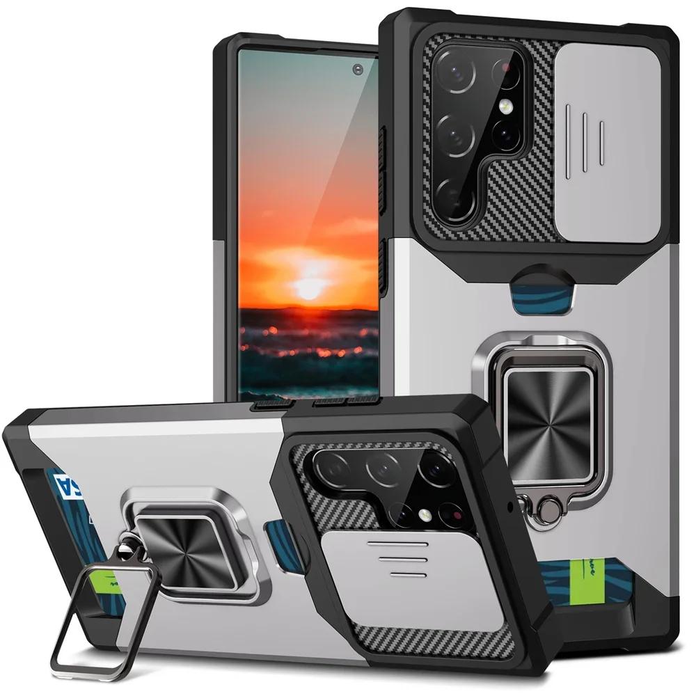 Armor Kickstand Case for Samsung Galaxy S24 S23 Ultra S22 Plus S21 FE Note 20 Cover Card Slot Wallet Ring Holder Business Full Protection Cover