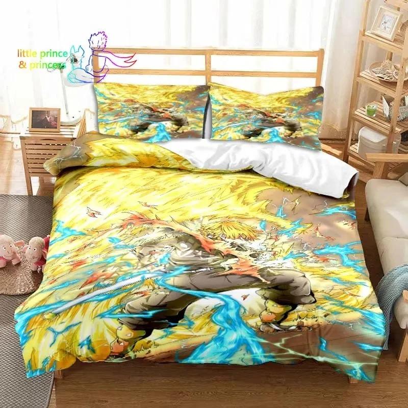 Agatsuma Zenitsu Anime Demon Slayer Bedding Set Single Twin Full Queen King Size Bed Set Aldult Kid Bedroom 3D Print