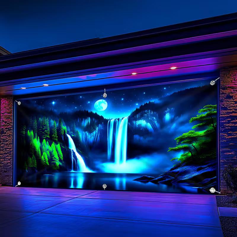 2D Fantasy Waterfall Tapestry Starry Sky Mountain Forest Background Cloth for Home Wall Party Decoration