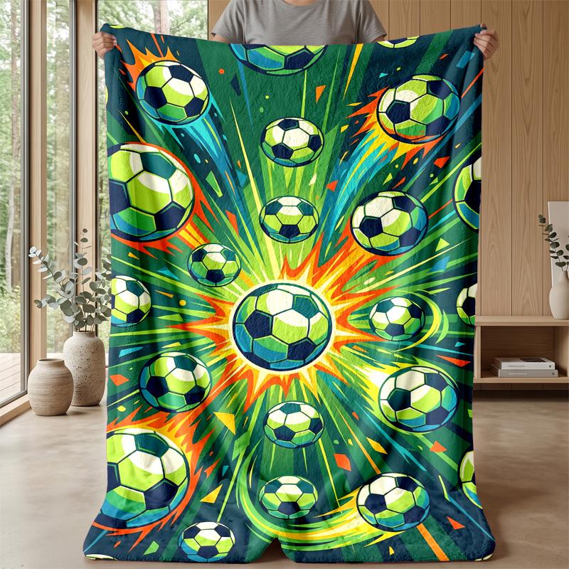 Soccer Ball Exploding In Flames Theme Blanket Lightweight Warm Flannel Blanket Decorative Throw Blanket for Home Decoration