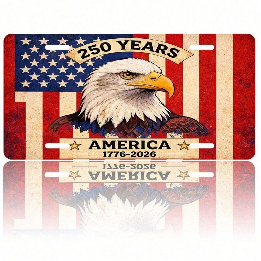 1776-2026 USA 250th Anniversary License Plate 5.9x11.8in, Aluminum Car Tag for Car Truck SUV, Patriotic Front Metal Sign, Gift for Men Women