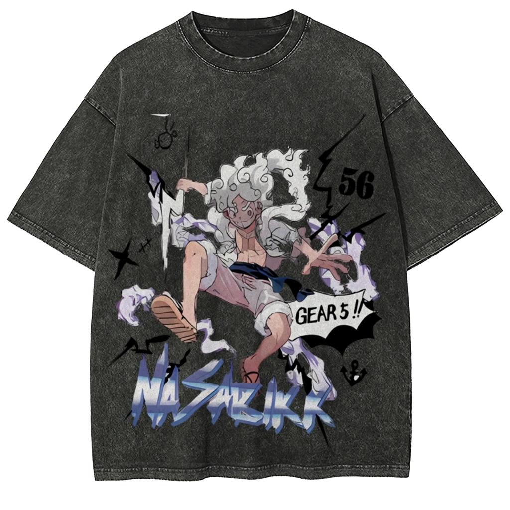 One Piece Japanese anime Gear Fifth Luffy Washed TShirt summer New Cotton Harajuku YK Short sleeves trend shirt