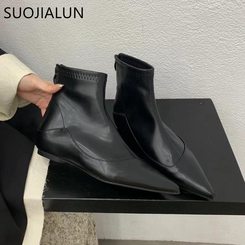 Fashion SUOJIALUN 2025 Winter New Women Ankle Boots Fashion Med Wedge Heel Ladies Casual Short Boot Shoes Soft Leather Martin-Boots