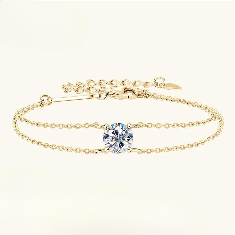 Lnngy Moissanite Bracelet Sterling Silver Certified Double Chain Bracelets for Women Charm Wedding Jewelry Gift