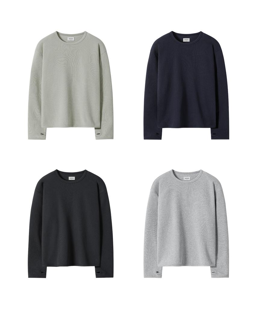 BRENSON [City Sheer] Waffle Fingerhole Round Long Sleeve ( 4 Colors )