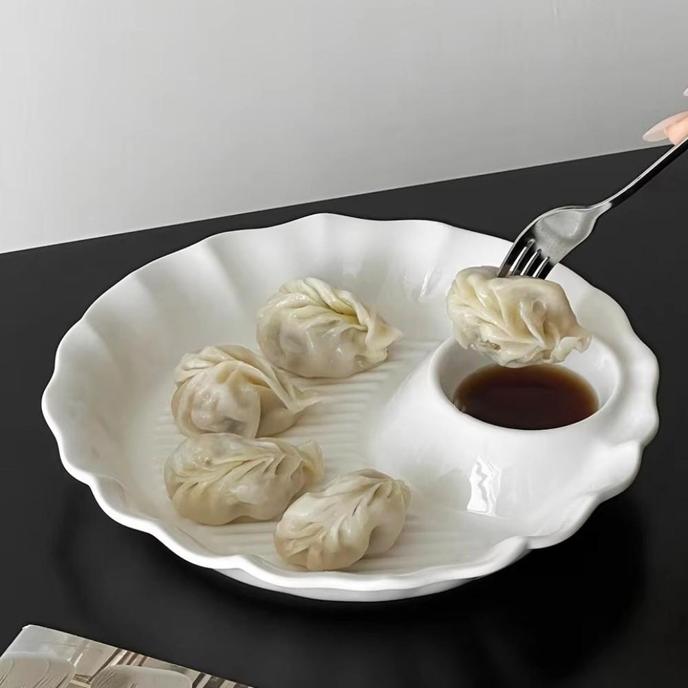Thicken Ceramic Dumpling Dishes Round French Fries Plate Minimalist Serving Plates  Kitchen