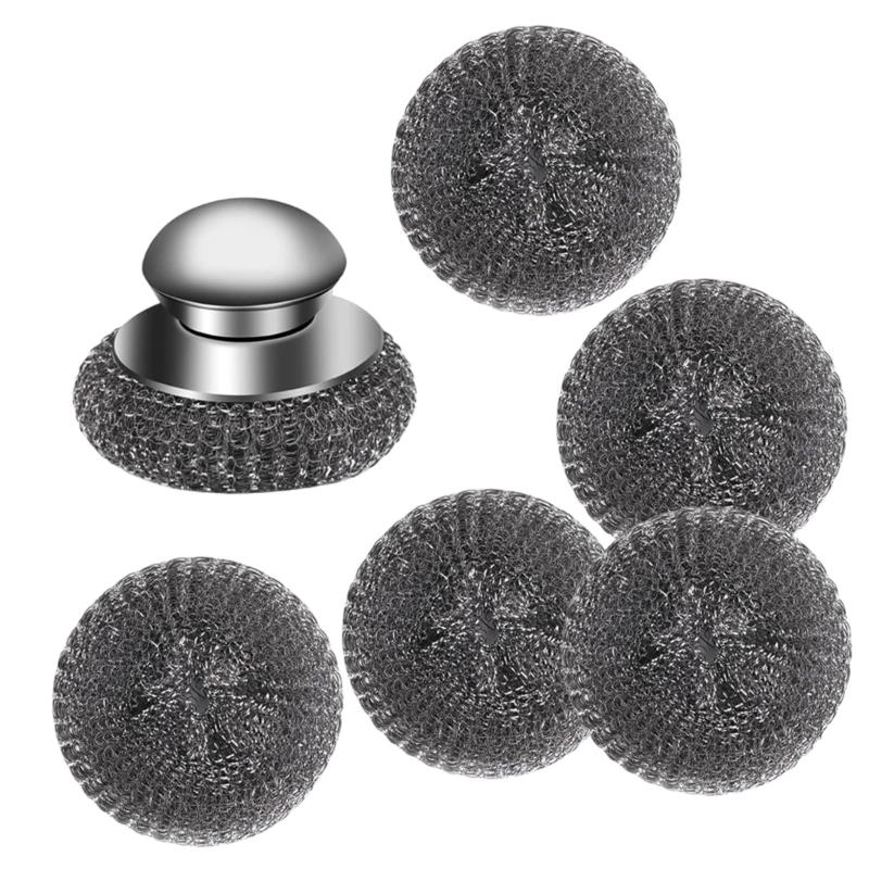 

1set Steel Wool Scrubber with Long Last Pad Grills Cleaning Brush for Comprehensive Kitchen and Outdoor Cleaning 1