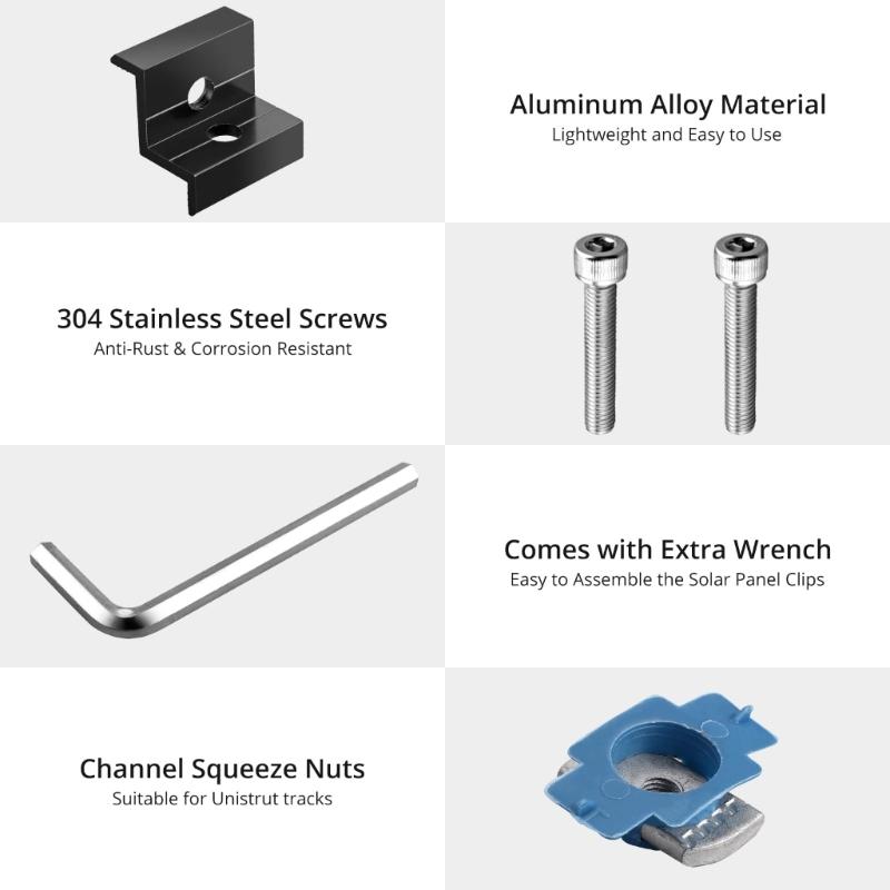 10Pcs Solar End Clamp Z Bracket Wide Photovoltaic Mounting Bracket Adjustable Solar Panel Mounting Bracket Clamp