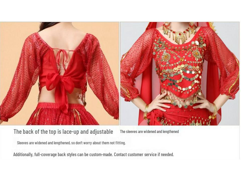 Dámská etnická výkonnostní souprava s dlouhým rukávem: Belly Dance Highlight Kalhoty a Top