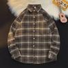 Men's Hong Kong-Style Plaid Velvet-Lined Long-Sleeve Shirt - Trendy Japanese-Inspired Autumn/Winter Jacket