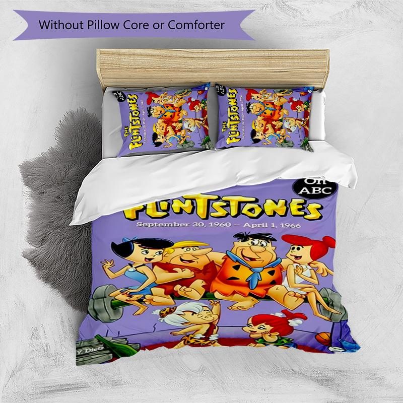 Flintstones 3pcs Bedding Set Duvet Cover Closure Includes 1 Duvet Cover & 2 Pillowcases for All Seasons Bedroom Home Dorm Decor