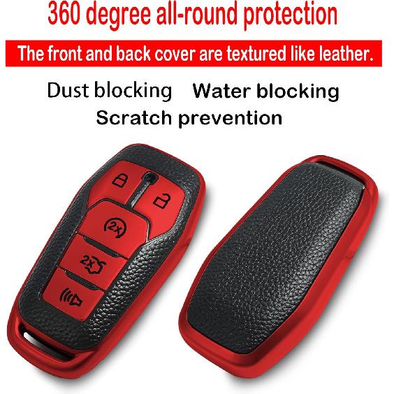 for Ford Key fob Cover,Texture case,with Keychain,Key Shell/Skin,5-Buttons fit 2016 2017 Explorer for Mustang Fusion MKZ MKC Remote Key Vehicle