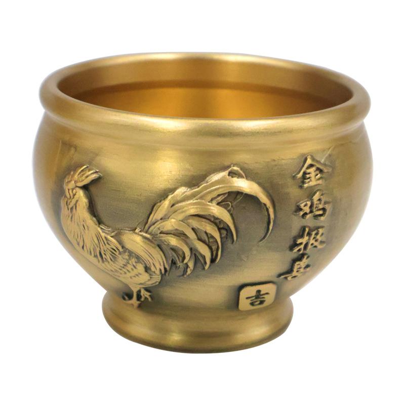 Brass Golden Rooster Annunciation Jar Treasure Bowl Desktop Ornament Great Fortune Study Decoration Wholesale