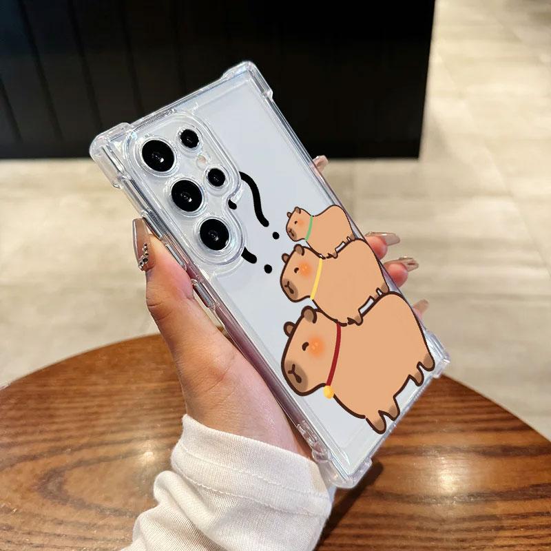 Phone Case For Samsung Galaxy S25 FE S24 S23 S22 S21 Ultra S20 Plus Note 20 10 S25FE Clear Shockproof Cover Cute Little Capybara