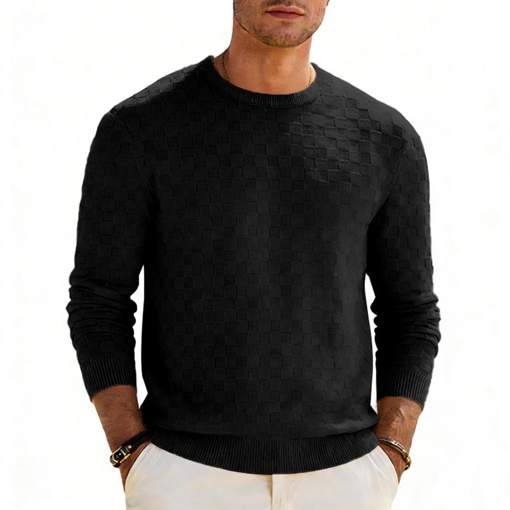 Men's Round Neck Checkered Long Sleeve Loose Casual Top