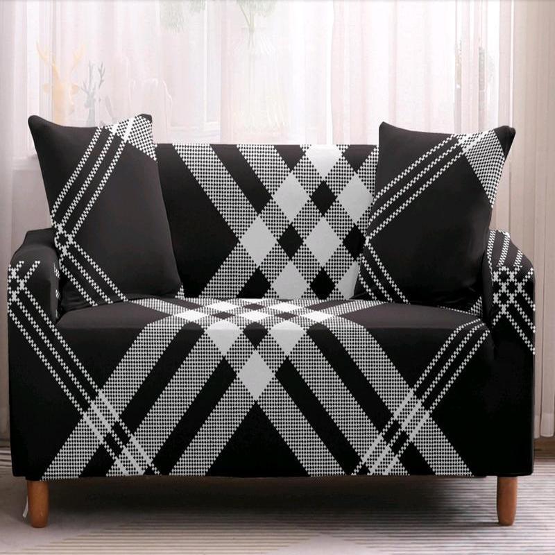 Black Themed Stripe Pattern Stretch Dust -Proof Sofa Cover Living Room Recliner Couch Protector Funda Sofa Chaise Lounge