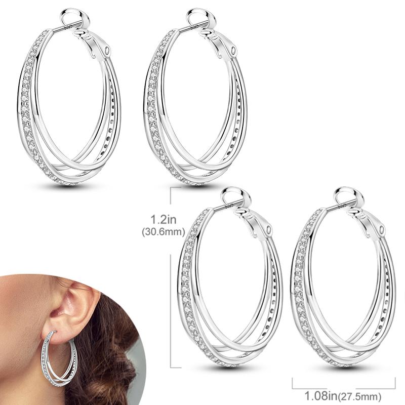 Original 925 Silver Hoops Earrings Zircon Pave Colourful Hoop Earrings For Women Fashion Jewelry Gift