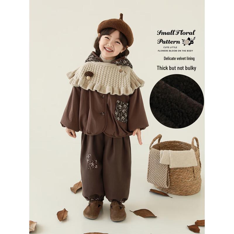 Youyou Girls Winter Vintage Floral Hooded Padded Jacket 80cm