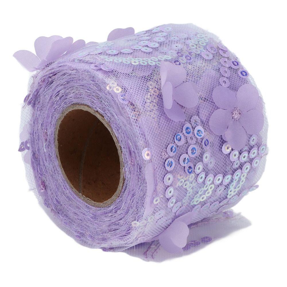 1pcs 10 Yards Length Sequined Tulle Roll Polyester Material Embroidered Sheer Ribbon For DIY Crafts